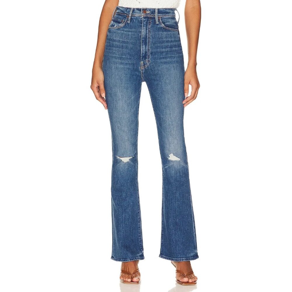 NWT Mother Tippy Top Cruiser Sneak in Globe Trotter High Rise Flare Jeans 32